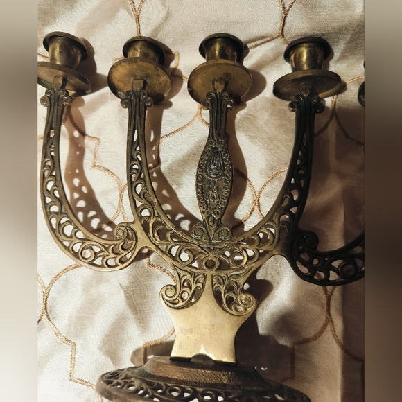 Vintage Sabbat Five Candle Brass & Enamel Candelabra made in Israel - Picture 9 of 10